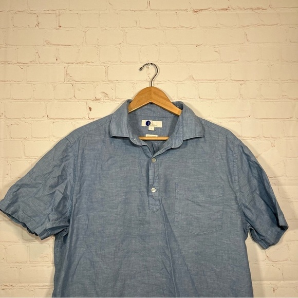 Boden Linen Polo Shirt Mens Large Blue Button Collared Regular Fit Summer - Picture 2 of 10